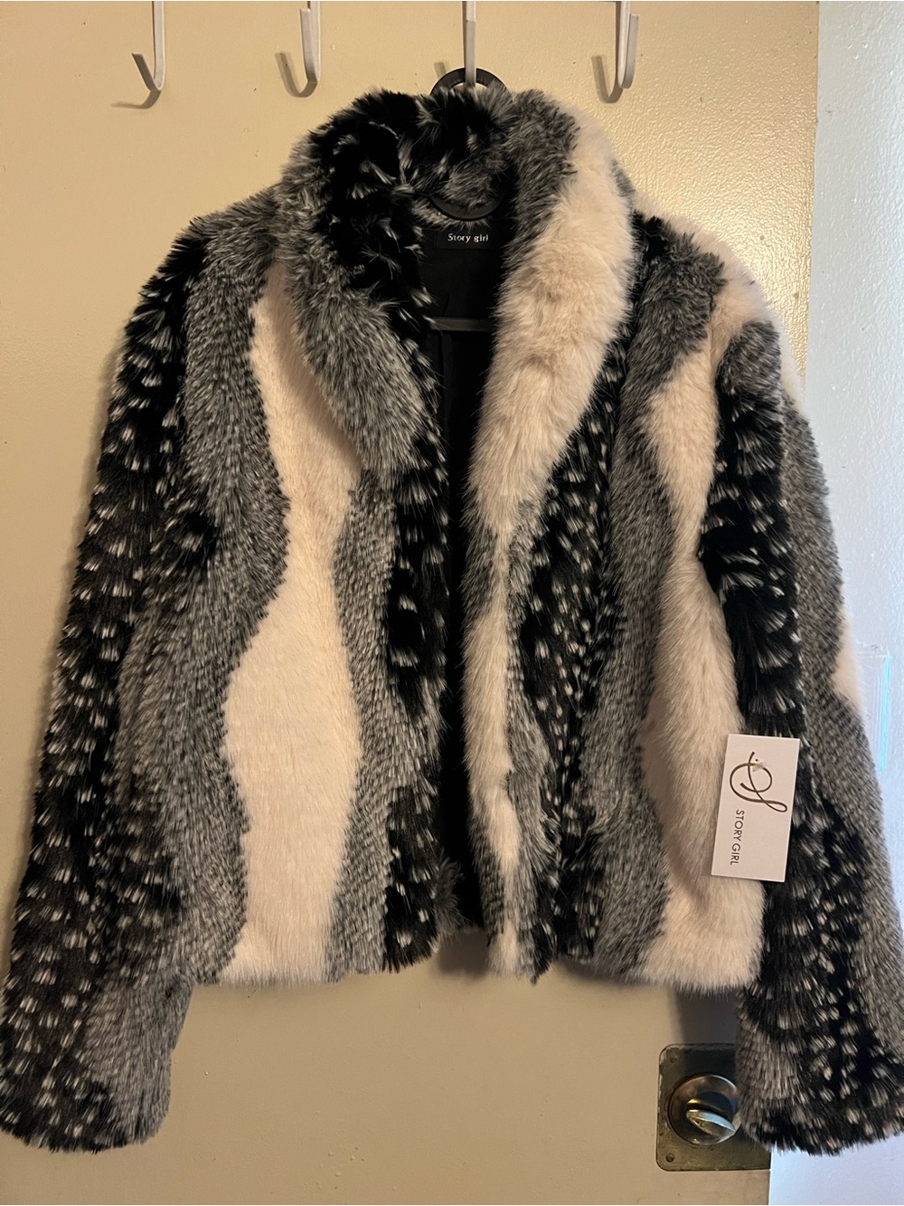 Black, White & Gray Faux Fur Coat